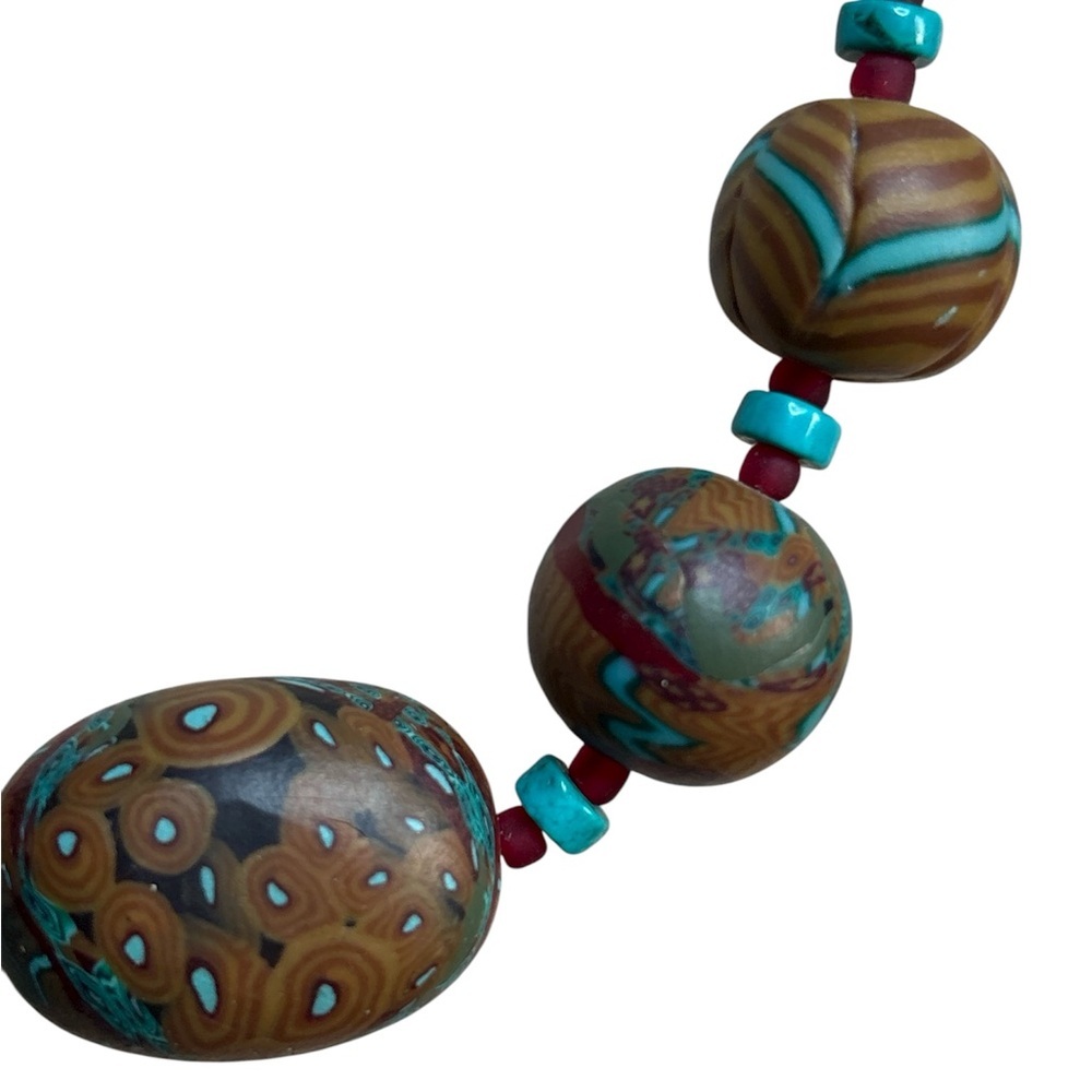 Polymer and Turquoise handmade Graduated Beaded Necklace 22’ - Picture 2 of 3